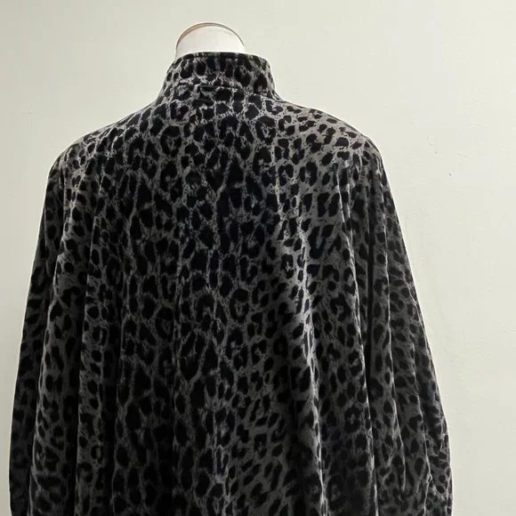 J L deBall black leopard velvet raincoat swing jacket water resistant m l 80s